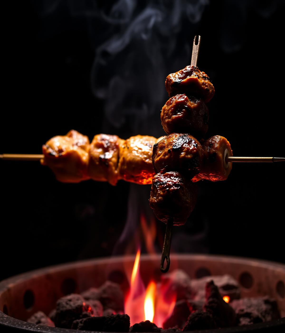 Kabab over open charcoal flame